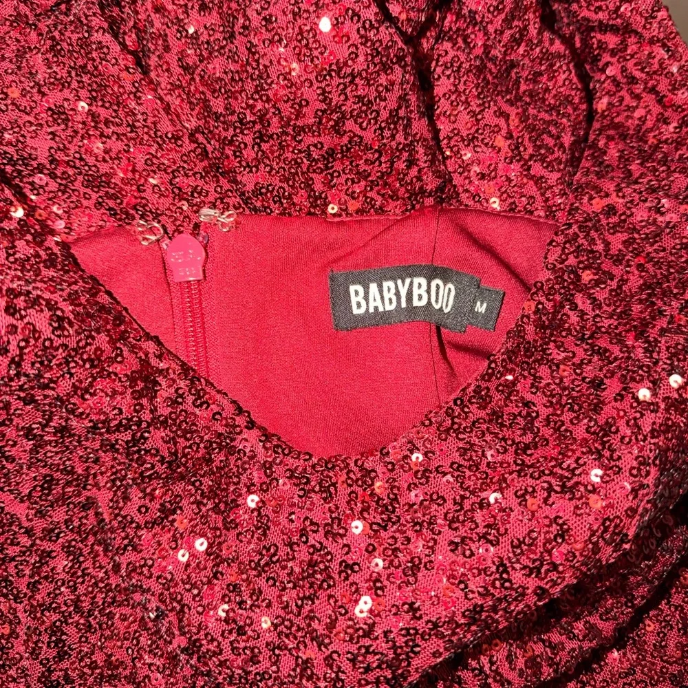 BabyBoo Fashion Elegant Burgundy Sequin Halter Dress - Picture 8 of 8